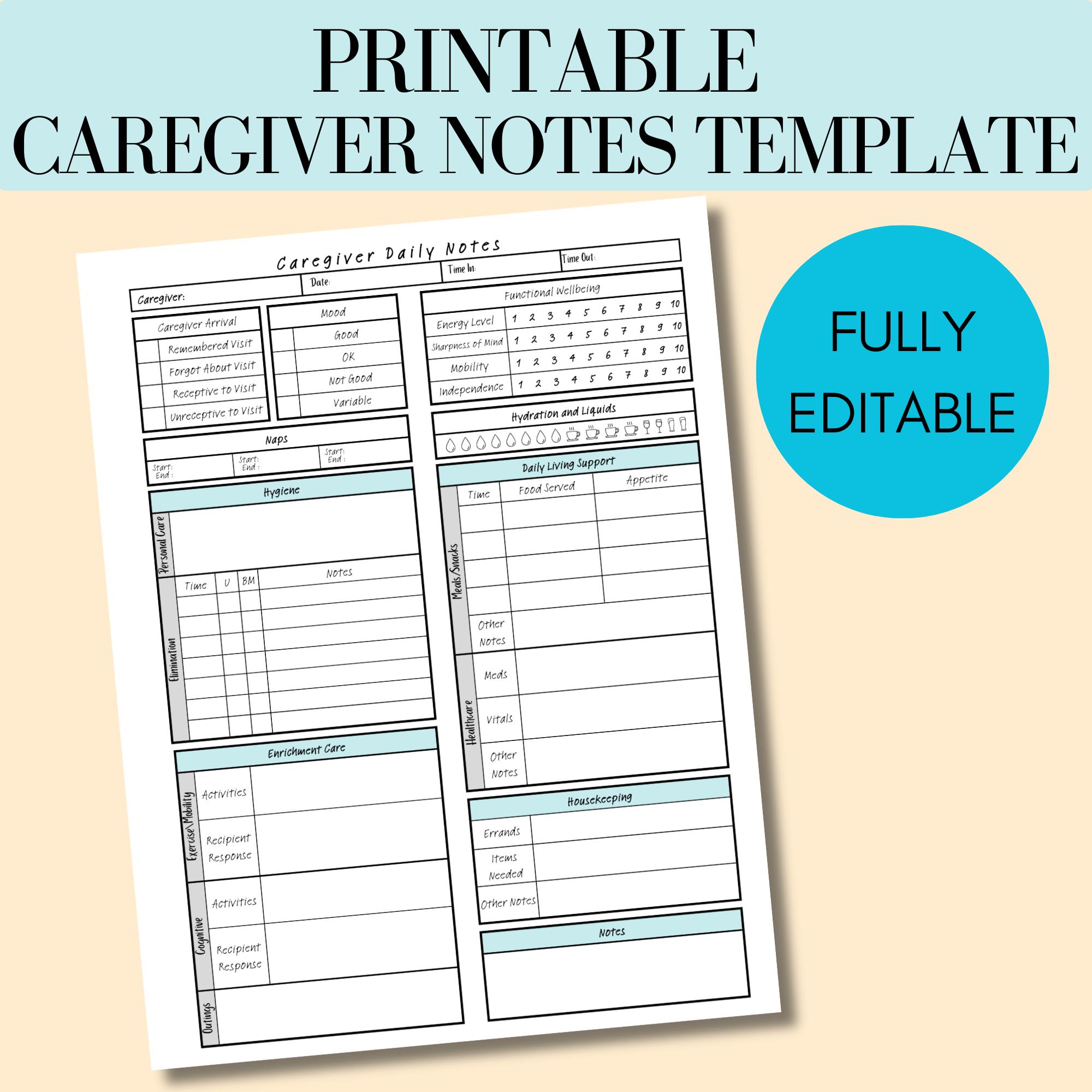 Senior Caregiver Log / Eldercare Caregiver Daily Log
