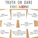 Truth or Dare Printable Game for Kids - Etsy
