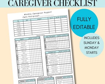 Weekly Senior Caregiver Checklist / Caregiver Log
