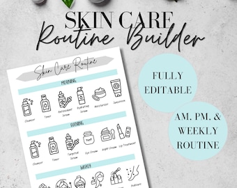 Printable Skincare Routine Template / Editable Skincare Chart / Daily and Weekly Skincare Planner / Self Care Planner