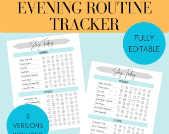 Slay the Day Morning and Evening Healthy Habit Routine Builder and Tracker- Editable and Printable