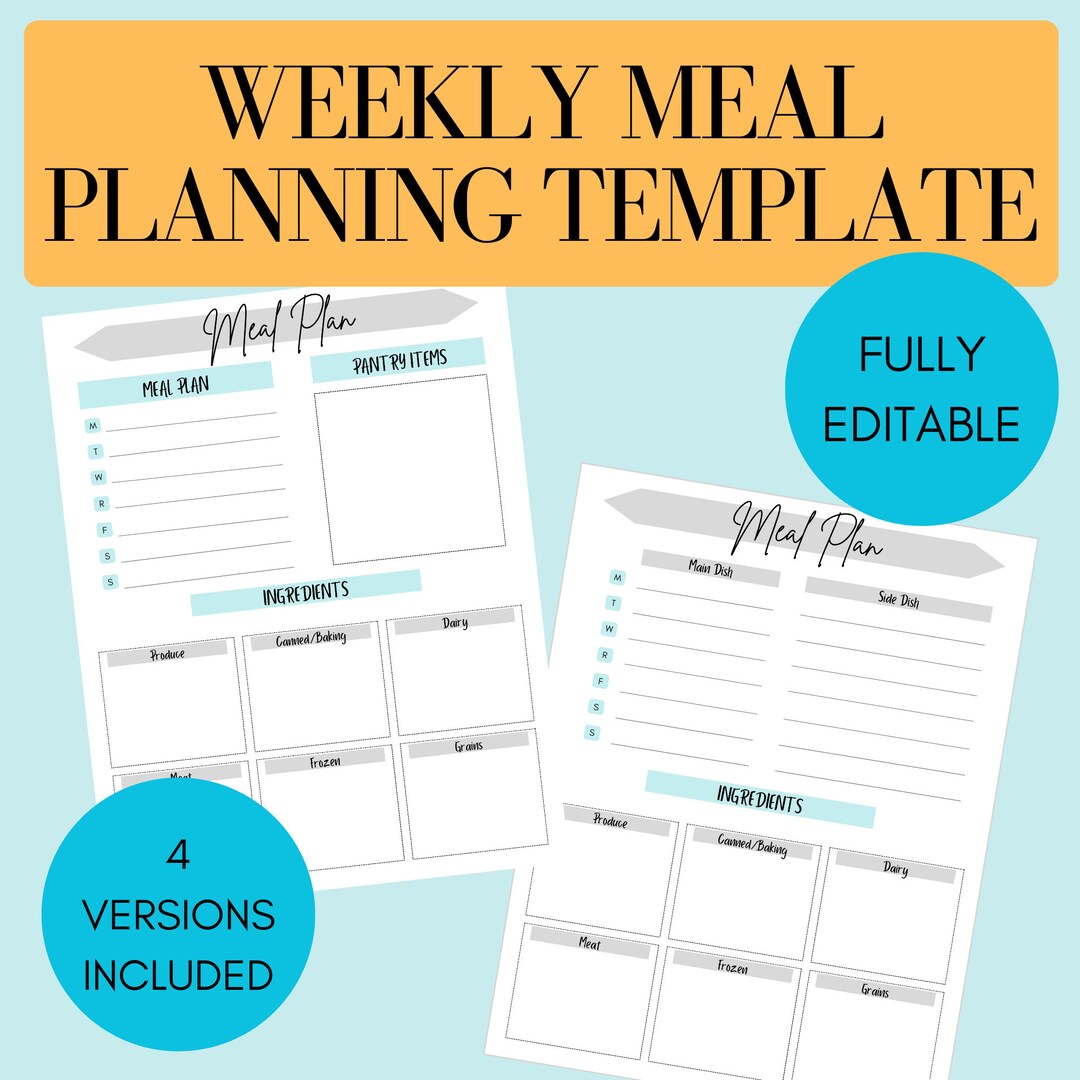 Editable Weekly Family Meal Planning Template - Etsy