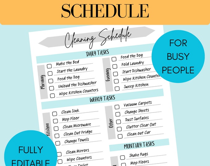 Editable Cleaning Schedule | Printable | Weekly, Monthly, Yearly ...