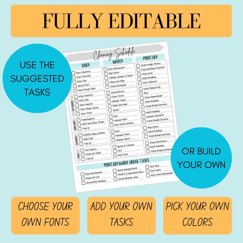 Editable Cleaning Schedule - Daily, Weekly and Monthly Cleaning ...