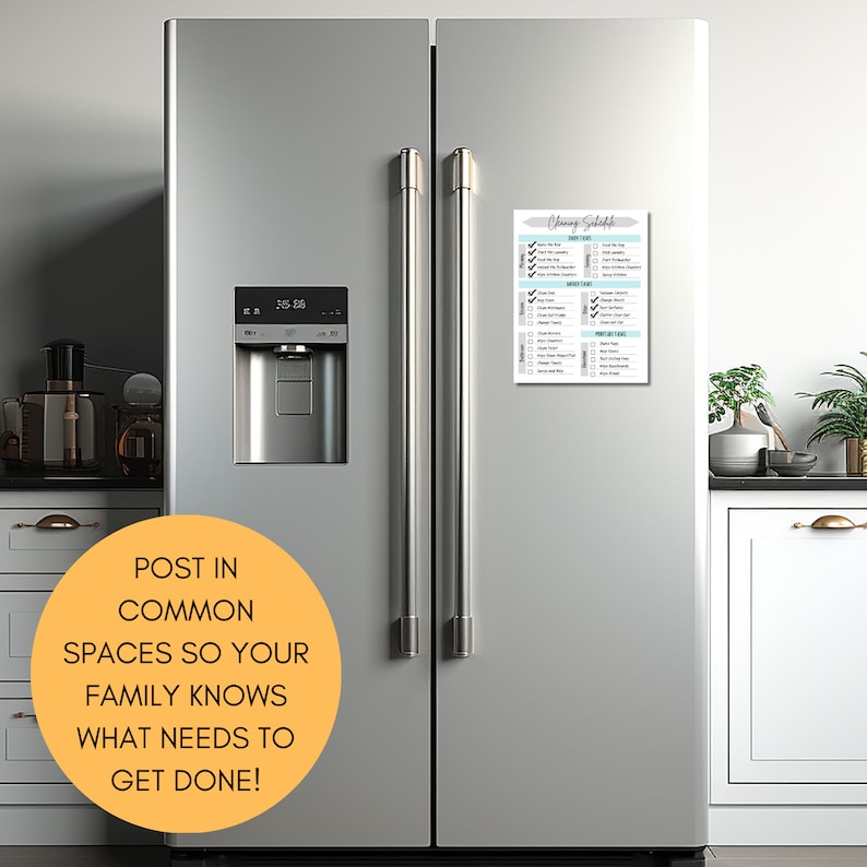 Sharing the cleaning burden and tasks with spouse or husband. Household cleaning and tidying checklist chart.