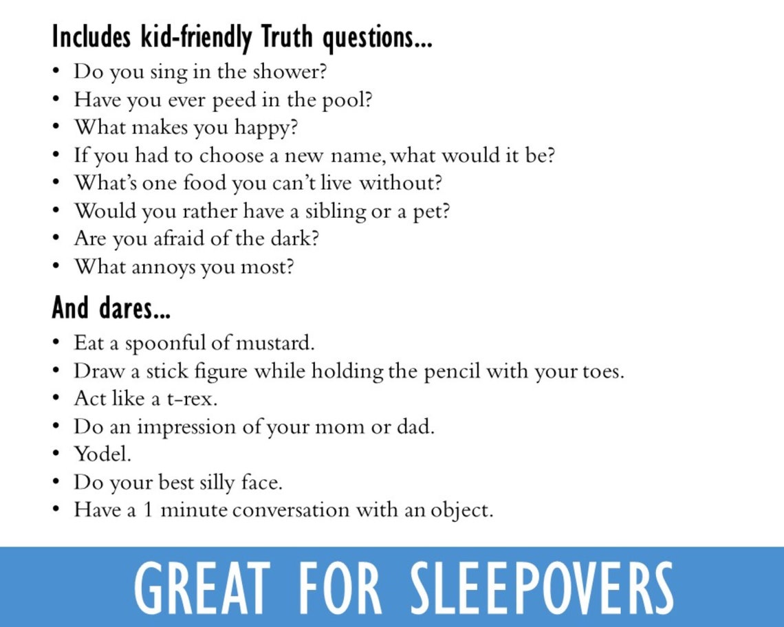 Truth or Dare Printable Game for Kids - Etsy