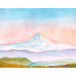 Mount Hood Watercolor Illustration, Art Print, Pacific Northwest, Portland Oregon, National Park, Mountain Scene