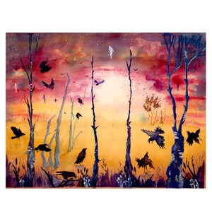 Messengers, Raven, Crow, Surreal, Wall art, Wall decor, Watercolor, Raven art, Crow Art, Nature Art, Surrealism, Dream Art, psychedelic art