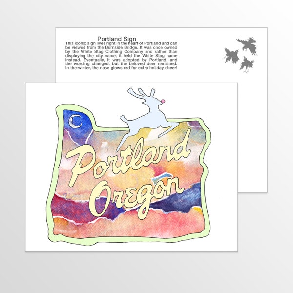 Miniature Art Postcard: Portland Sunset, postcards, travel souvenir, watercolor art, watercolor postcard, Portland, Oregon, cards, art
