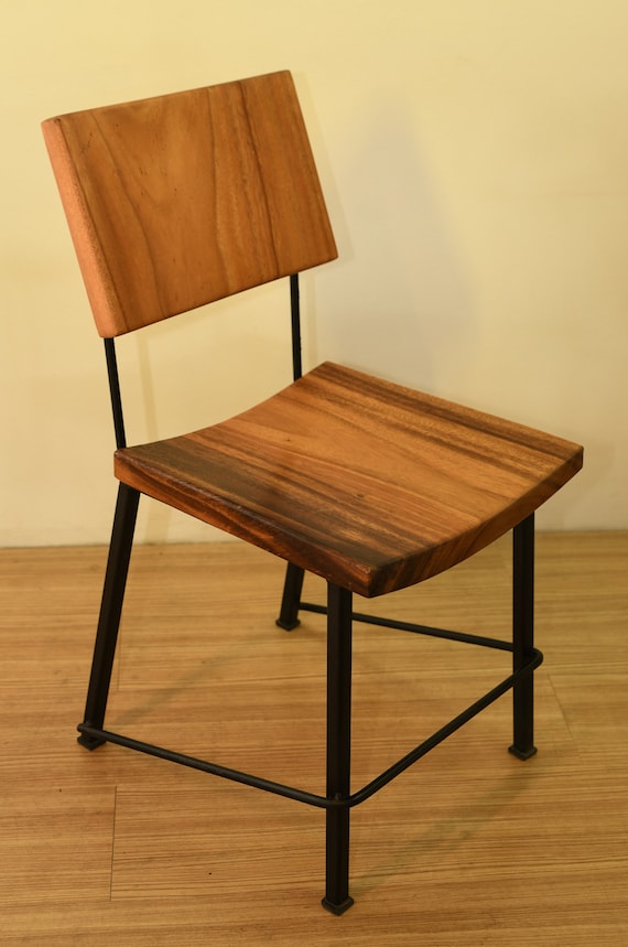 Chair With Metal Frame, Solid Wood Dining Chair, Curved Wooden