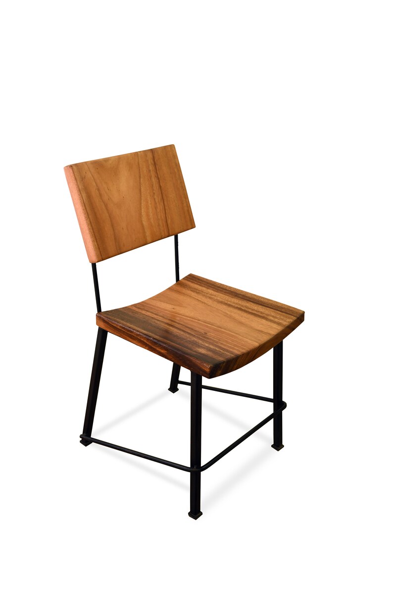 Chair With Metal Frame, Solid Wood Dining Chair, Curved Wooden Seat