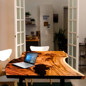 Large wood Dining Table, Office, Conference table, Monkey pod/ Acacia solid wood, Live Edge Black Epoxy finish, Beautiful Showcasing of Wood