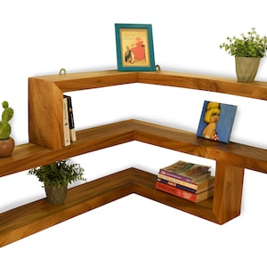 Corner shelf Wall mount, Corner Solid Wood Shelves, Corner Book Shelve, Wall Hang office Shelves