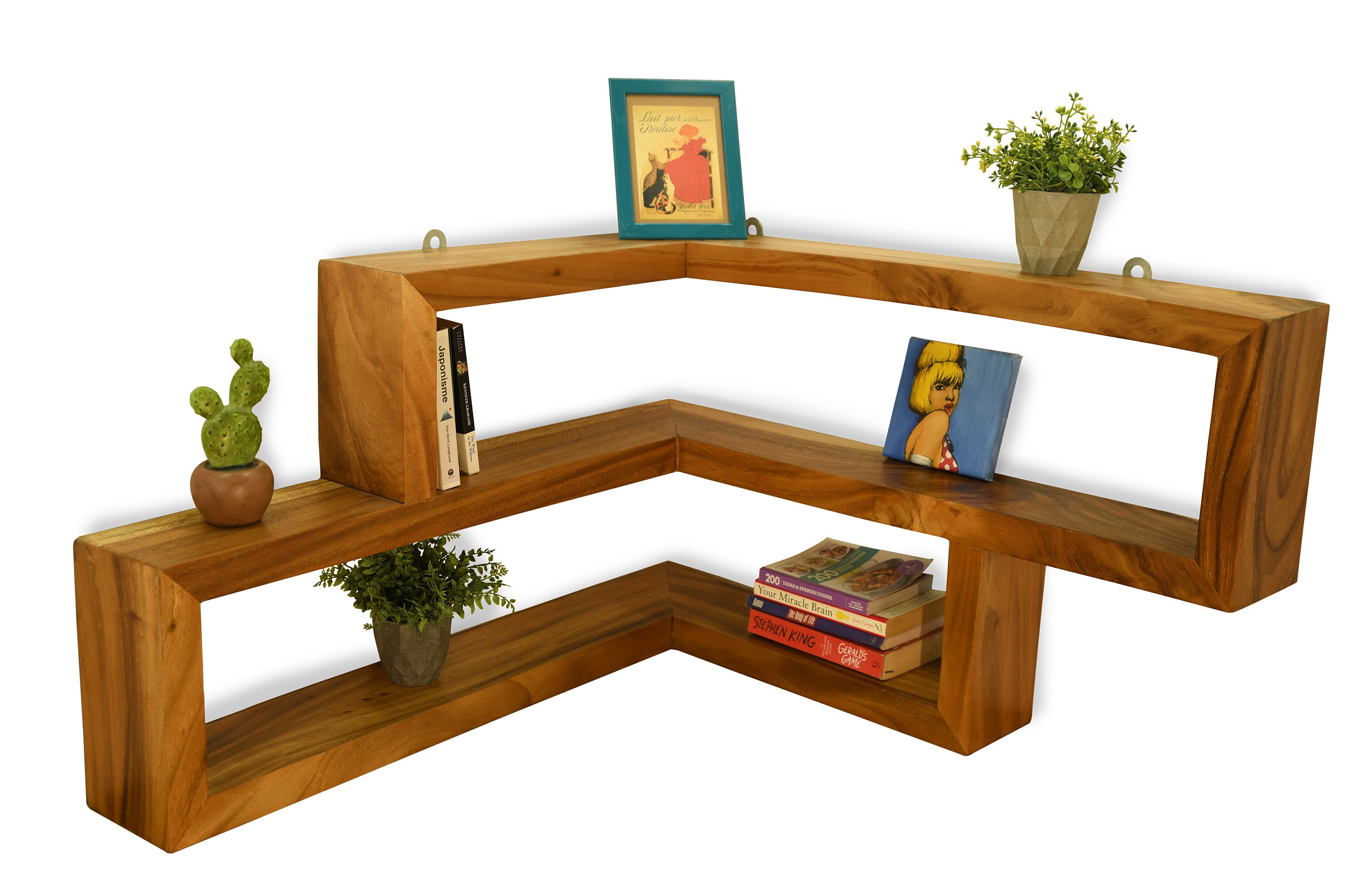 Corner Shelf Wall Mount, Corner Solid Wood Shelves, Corner Book Shelve, Wall Hang Office Shelves