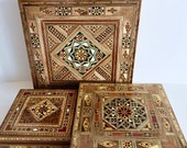 Handmade Mosaic Storage Boxes, Christmas Gift for Home Decor, Chocolate Wooden Boxes, Marquetry Jewelry Box Unique Gift for Mom Boho Style