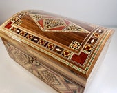 Christmas gift Handmade Jewelry Box with Key, 2 Layered Mosaic Marquetry Memory Box, Lock Box, Anniversary Gift for her, Gift for Daughter