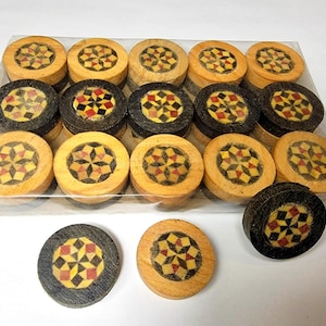 CLEARANCE SALE - Checkers for Backgammon Board Game, Mosaic Handcrafted Wooden backgammon Pieces, 30 pieces of Handmade Backgammon