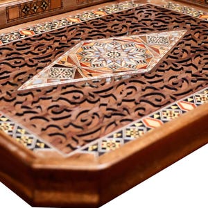 Mosaic Wood Coffee Tray: Syrian Inlay Art, Mother of Pearl
