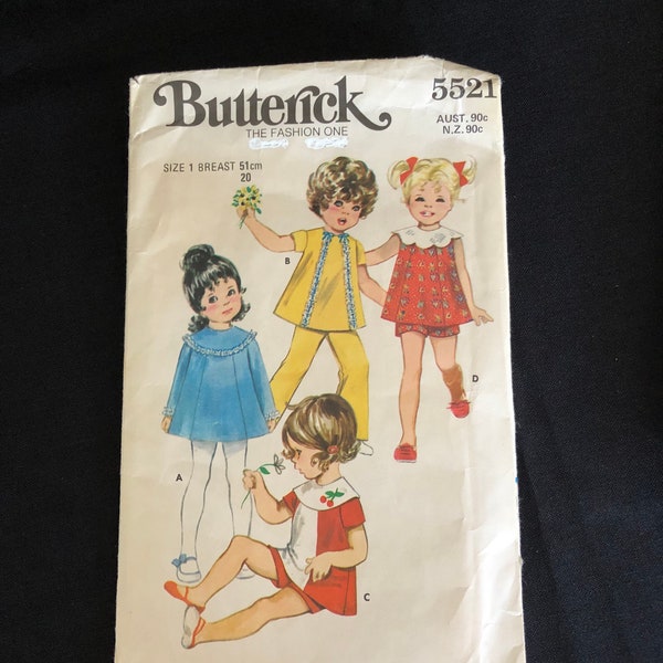 Vintage Butterick paper sewing pattern number 5521 - Toddlers’ Dress, Pants & Shorts