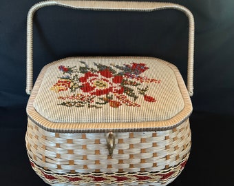 Vintage storage basket craft supplies sewing knitting crochet yarn storage basket