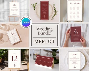 MERLOT Wedding Stationery Template Bundle: Customizable Canva Design (Digital Download