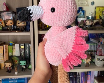 Pink flamingo amigurumi soft toy