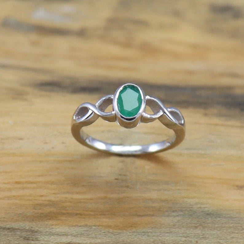 Emerald Silver Ring Natural Emerald Ring 925 Sterling Silver Ring Handmade Ring Dainty Ring Emerald Ring Emerald Stacking Ring Love Gift