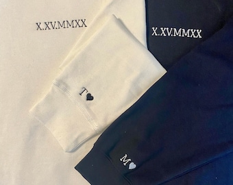 Bestickter Kapuzenpullover mit einer römischen Zahl, Personalisierte pärchen Geschenke, Jahrestagsgeschenke, Valentinstagsgeschenke, Besticktes Pärchen Sweatshirt
