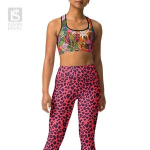 Leopard Spots Yoga Leggings: Burgundy on Pink Animal Print