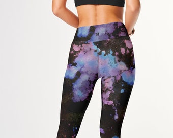 Tie Dye Workout Leggings Running and Sports Pink Pastel Tie Dye Yoga Womens High Waist Full or Capri Athletic Leggings for Workout