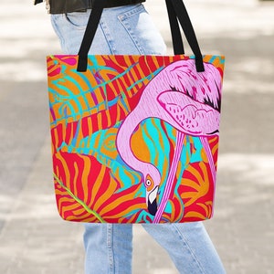 Flamingo Design Beach Bag | Tropical Theme | Comfy Everyday Large Tote Bag | Market Bag