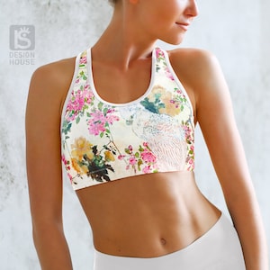 Soutien-gorge d&#39;entraînement à imprimé floral : soutien-gorge de sport dos nageur avec fleurs de cerisier