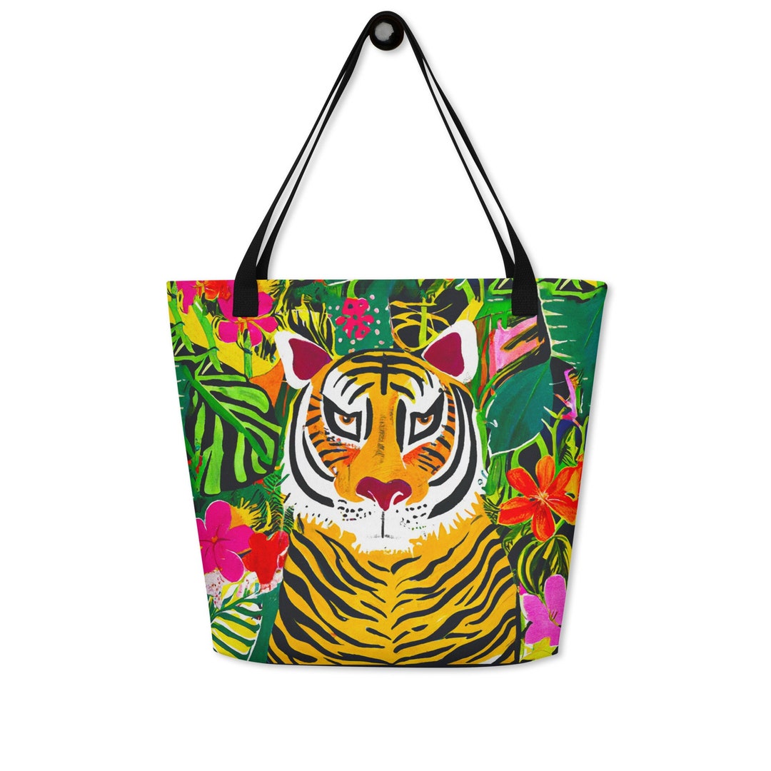 Jungle Tiger Tote Bag Tropical Theme Comfy Everyday Large Etsy