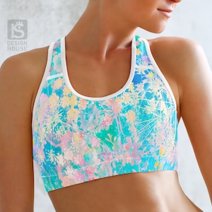 Soutien-gorge de sport à imprimé floral : haut de yoga à dos nageur