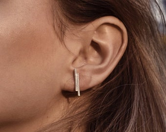 Double Bar Earrings, Geometric Earrings, Silver Cartilage Earrings, Cute Gift For Her, Stud Earrings, Silver Jewelry, Stick Earrings, Plated