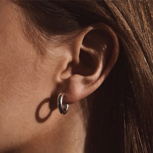 Thick Hoop Earrings, Small Sterling Silver Hoops, Minimalist Jewelry, Silver Earrings, Dainty Hoops, Gift For Her, Circle Hoops Earrings image 1