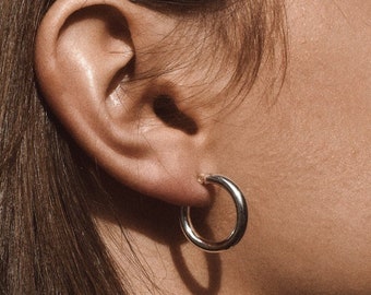 Boho Chunky Hoops, Silver Hoop Earrings, Women Earrings, Silver Earrings, Circle Earrings, Alternative Jewelry, Dainty Earrings,Silver Hoops