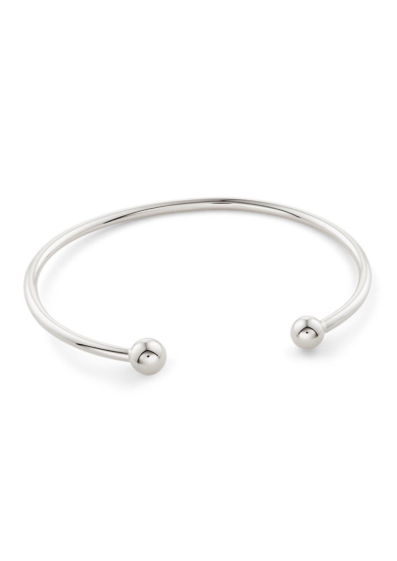 Cuff Bracelet Sterling Silver Bangle Ball End Bracelet Geometric Jewelry Open Bangle Bracelet Statement Jewelry Double Ball Bracelet
