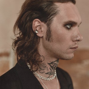 Tour d'oreille robuste, Boucles d'oreilles pour homme, Bijoux en argent, Boucles d'oreilles non percées, Boucles d'oreilles cartilagineuses robustes, Manchette hélice gothique,