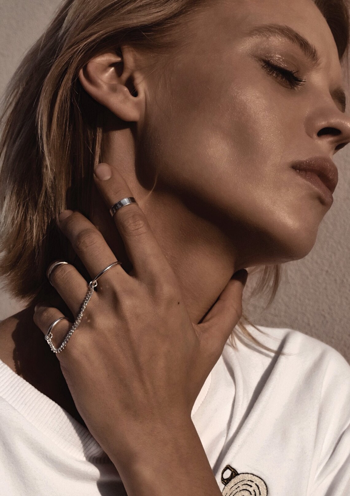 Chain Connected Rings Sterling Silver Stacking Rings Chain Etsy