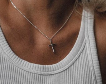 Saint Necklace, Dainty Necklace, Silver Jewelry, Cross Necklace, Summer Jewelry, Minimalist Cross Pendant, Statement Jewelry