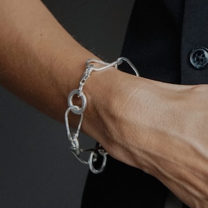 Bold Hammered Chain Bracelet, Chunky Bracelet, Sterling Silver Bracelet, Thick Chain Bracelet, Statement Bracelet,Silver Bulky Chain