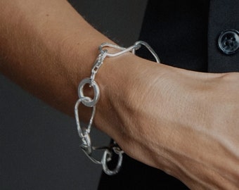 Bold Hammered Chain Bracelet, Chunky Bracelet, Sterling Silver Bracelet, Thick Chain Bracelet, Statement Bracelet,Silver Bulky Chain