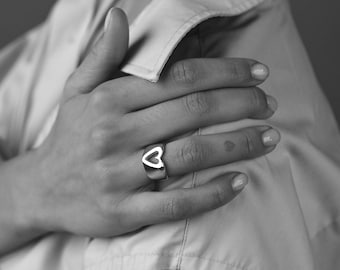 Glam Heart Ring, Heart Ring Sterling Silver, Silver Heart Ring, Love Ring, Statement Ring, Heart Jewelry, Chunky Heart Ring Women