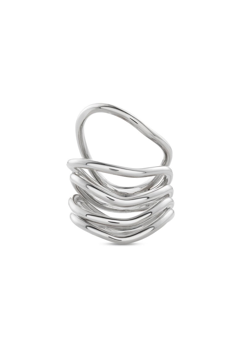 A high-quality image of a silver spiral ring with multiple bands wrapped around, isolated on a white background