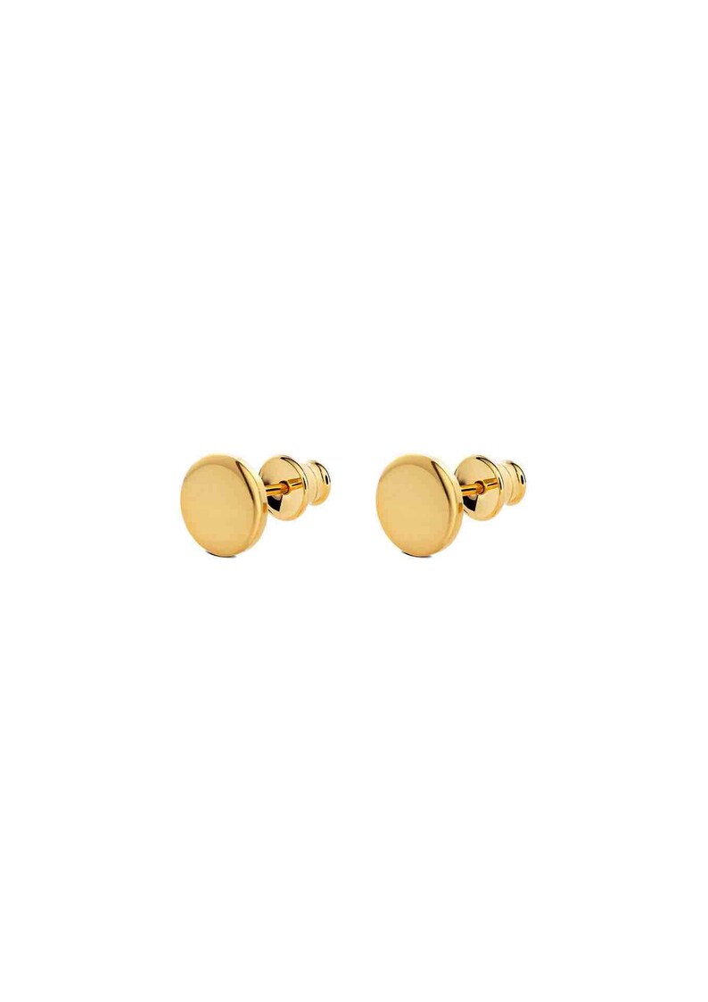 May include: A pair of gold-toned stud earrings with round discs.