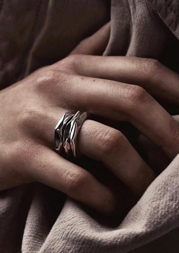 handgemaakte sieraden sterling zilveren sieraden stapelring robuuste knokkel ring Zilveren ring voor vrouwen pop punk rock ring geometrische sieraden Sieraden Armbanden Handkettingen 