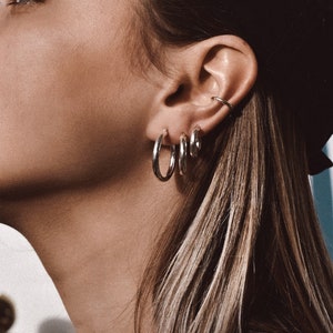 Thick Hoop Earrings, Small Sterling Silver Hoops, Minimalist Jewelry, Silver Earrings, Dainty Hoops, Gift For Her, Circle Hoops Earrings image 4
