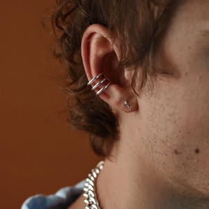 Bijou d'oreille vague, Boucle d'oreille en argent, Bijou minimaliste, Boucle d'oreille vague, Bijou d'oreille sans piercing, Boucle d'oreille cartilage