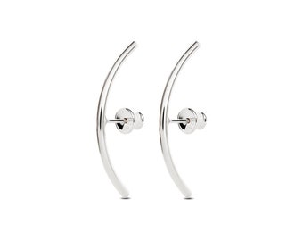 Curved Line Earrings, Half Hoop Stud, Curved Bar Earrings, Simple Daily Earrings, Ear Adornment, Bar Earrings, Sterling Silver Earrings